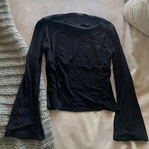 Boat neck Black Long Sleeve Women's Blouse